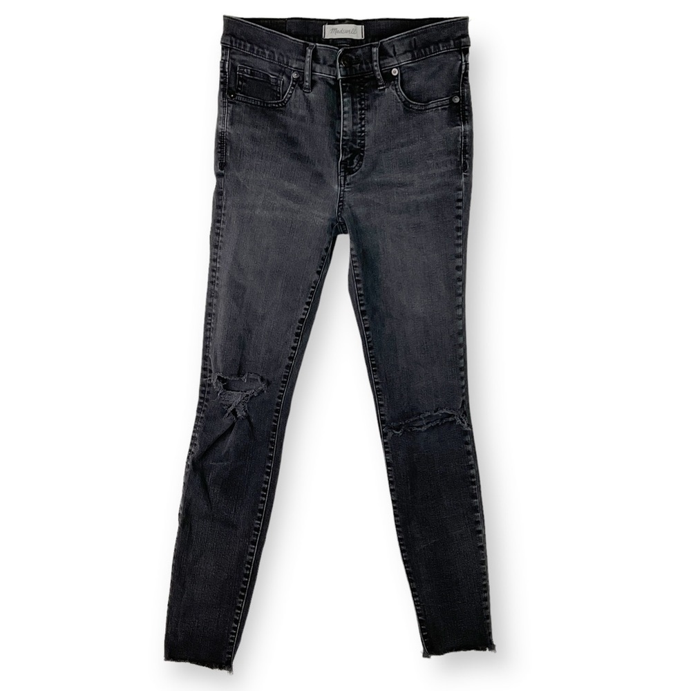 Madewell 9" High Rise Destroyed Knee Raw Hem Skinny Stretch Jeans Gray Sz 27